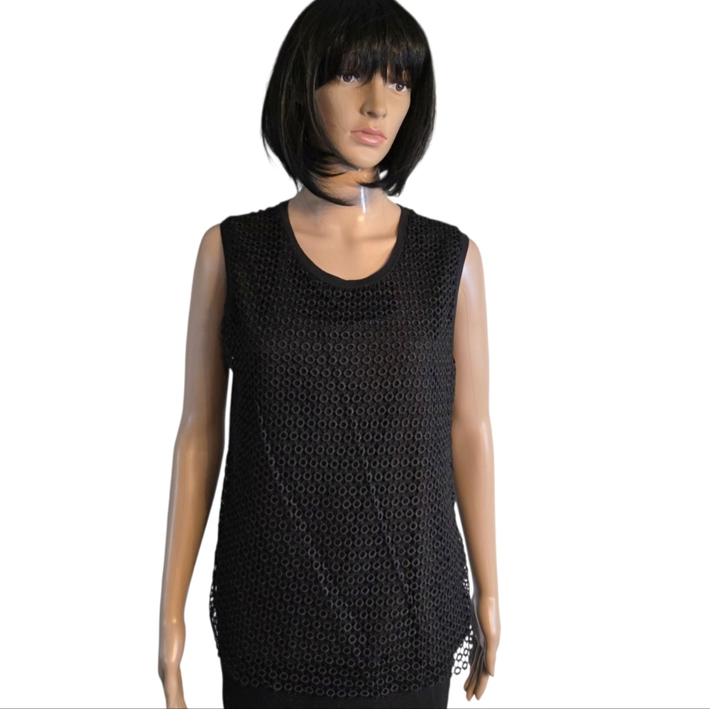 Lapis Elegant Black Sleeveless Lined Poitelle Top, size L